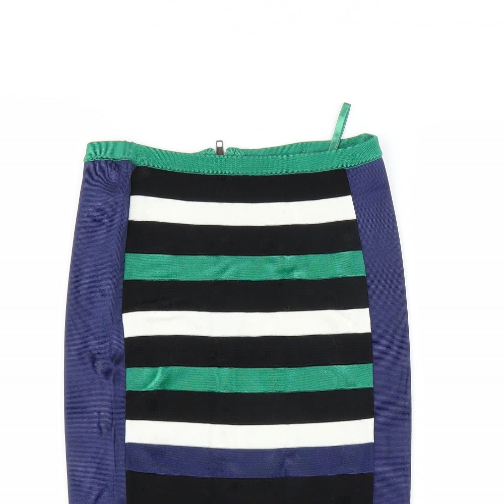 French Connection Womens Blue Striped  Bandage Skirt Size 10