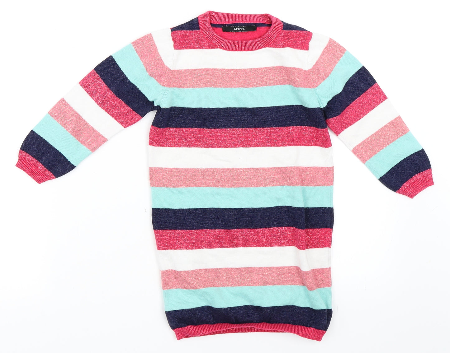 George Girls Pink Striped  Jumper Dress  Size 3-4 Years