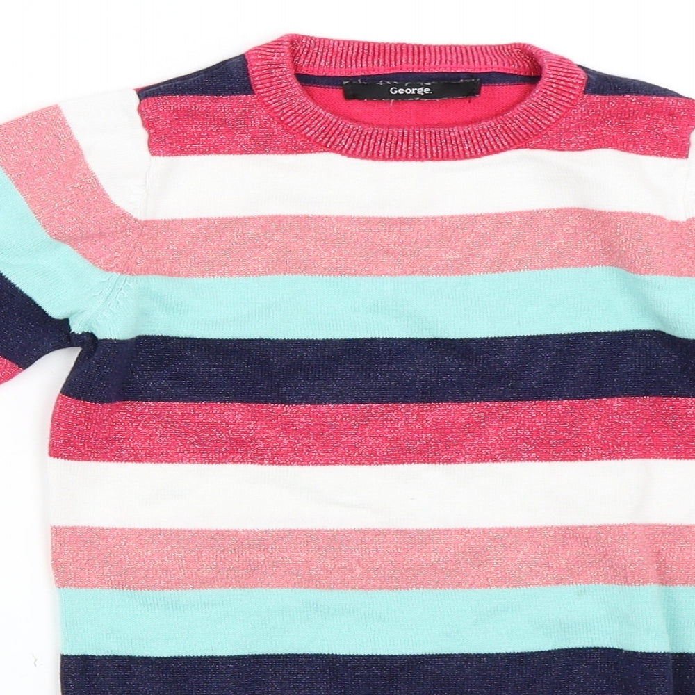 George Girls Pink Striped  Jumper Dress  Size 3-4 Years