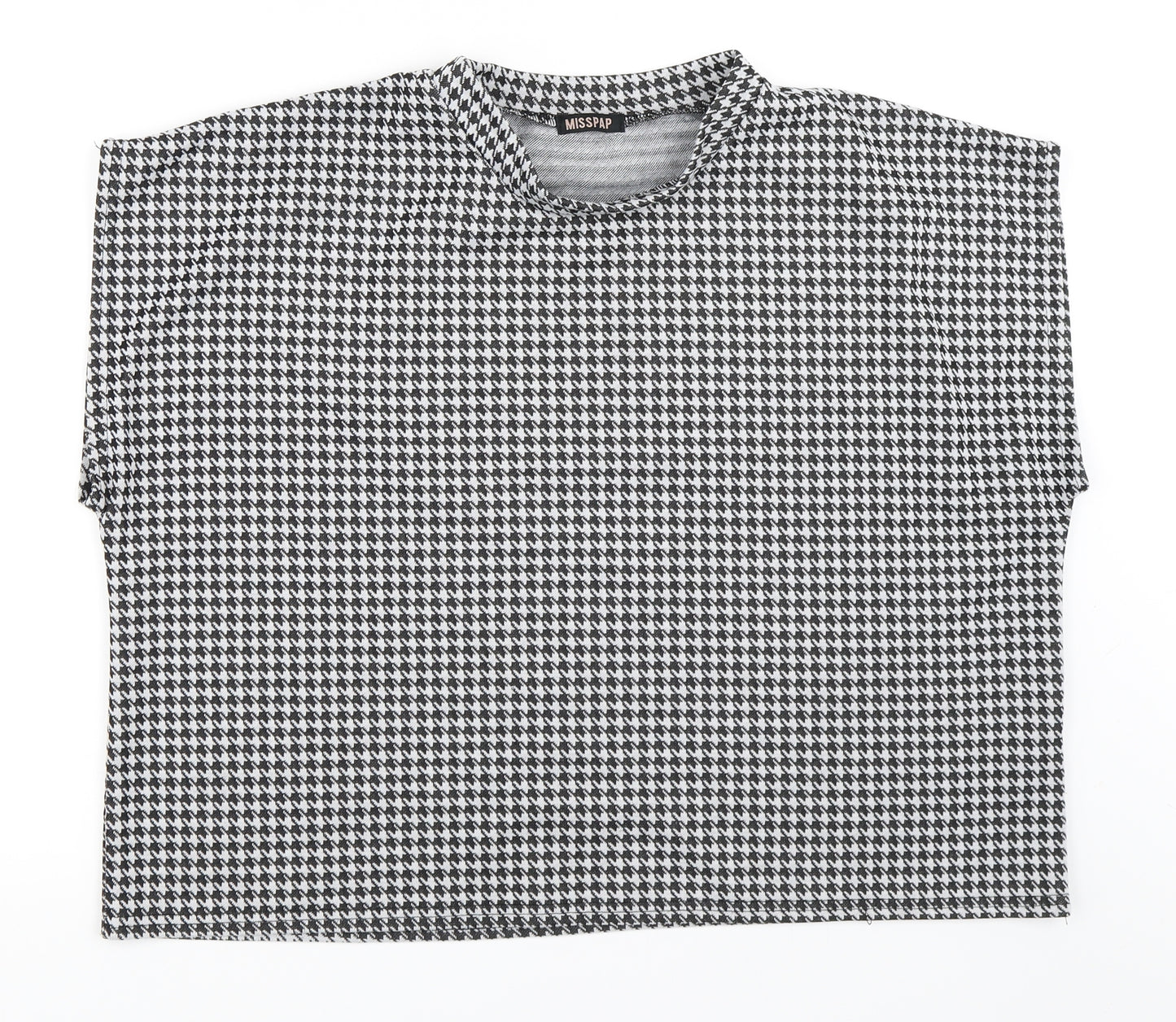 Misspap Womens Black Houndstooth  Basic Blouse Size L