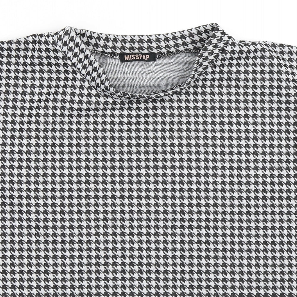 Misspap Womens Black Houndstooth  Basic Blouse Size L