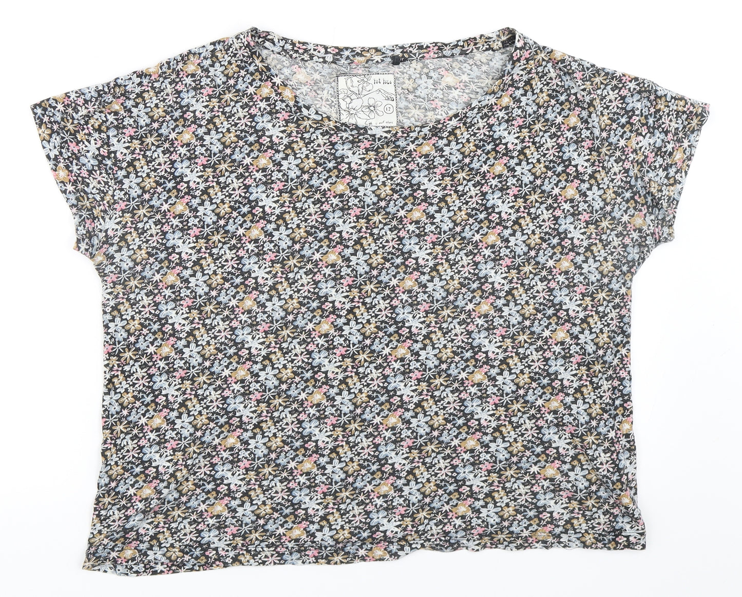 Fat Fac Womens Black Floral  Basic T-Shirt Size 12