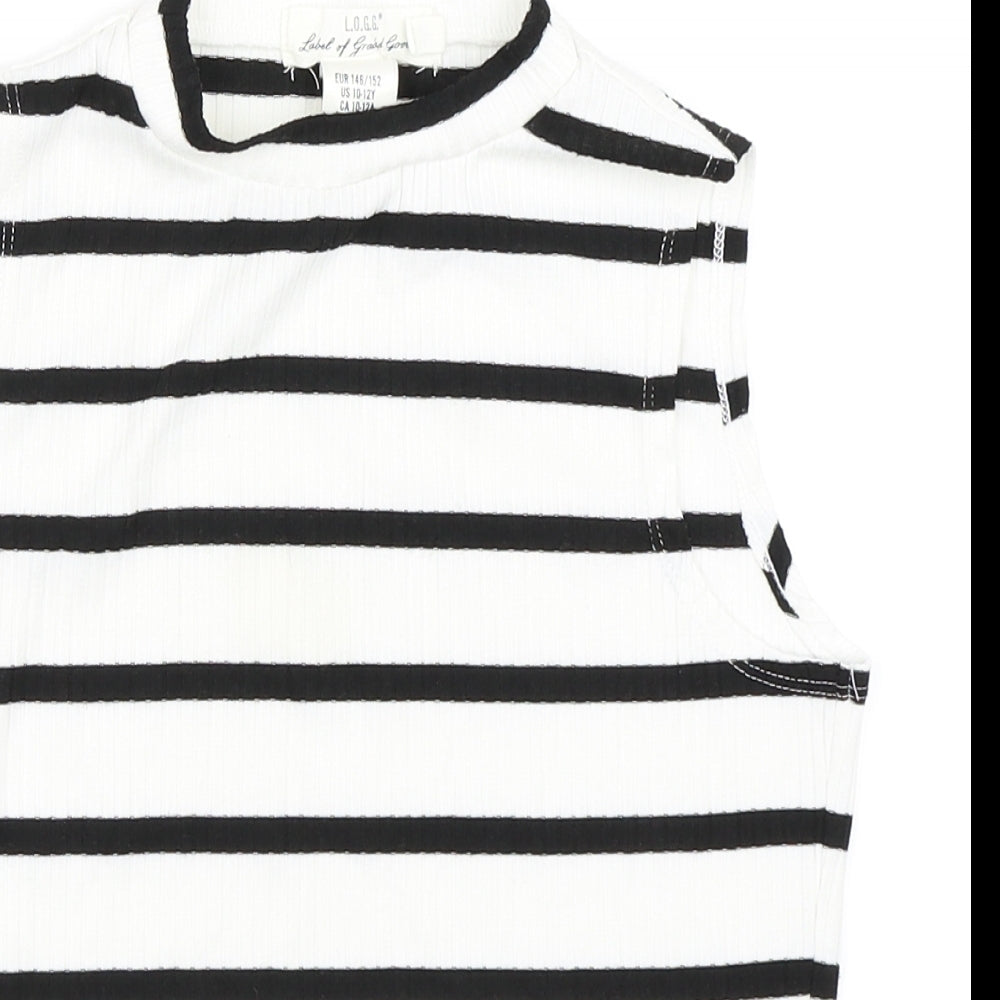 H&M Girls White Striped  Basic T-Shirt Size 11-12 Years