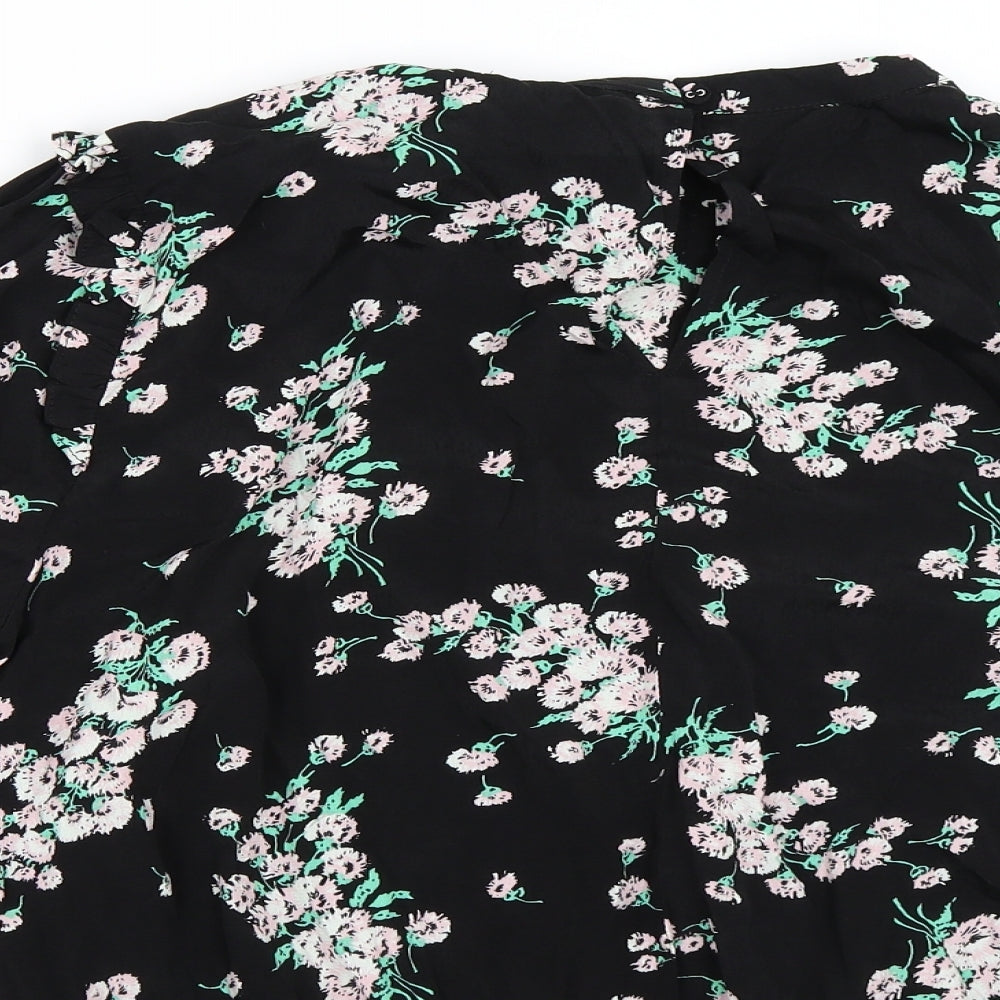 Oasis Womens Black Floral  Basic Blouse Size 18