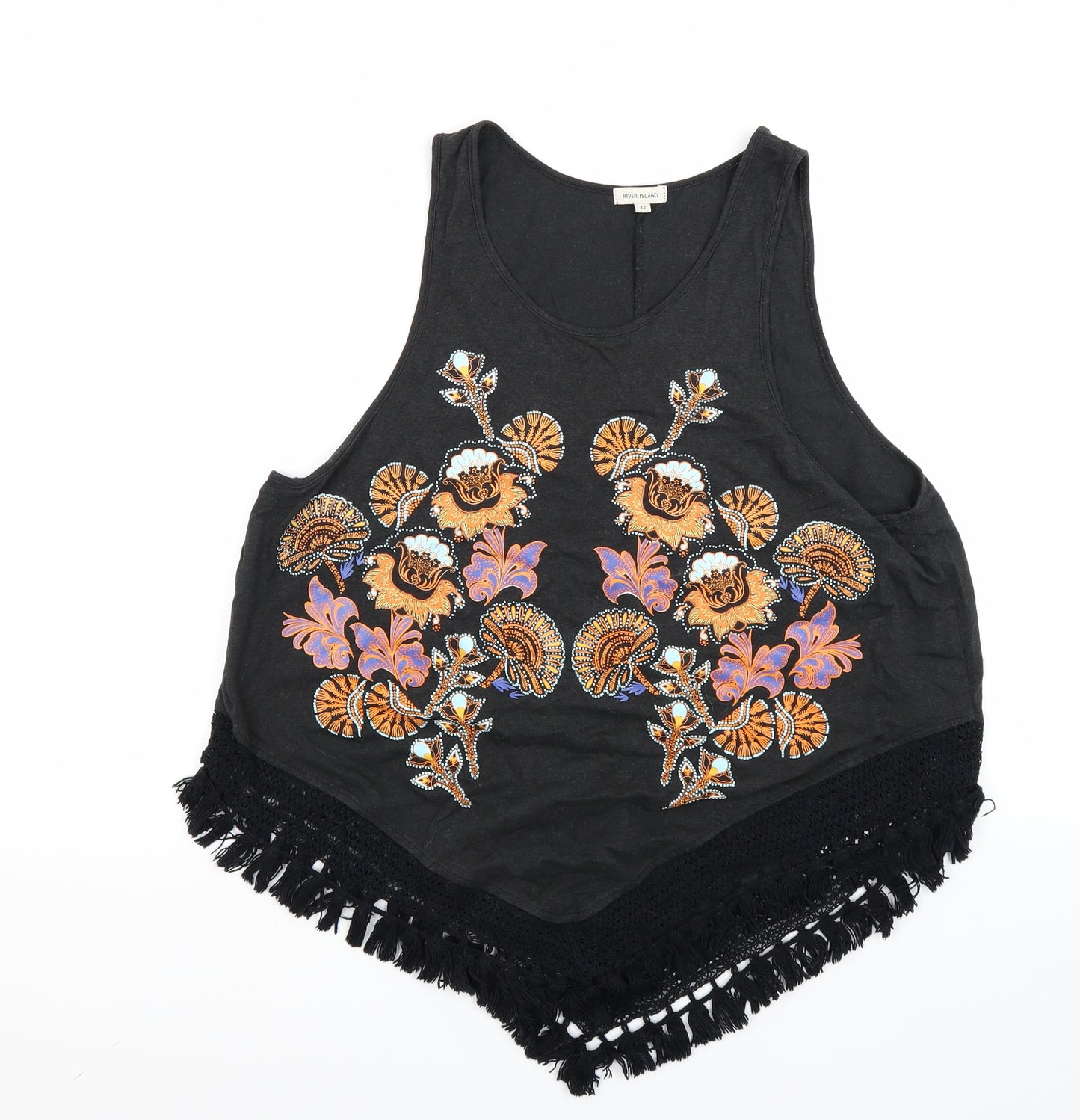 River Island Womens Black Floral  Basic Tank Size 12