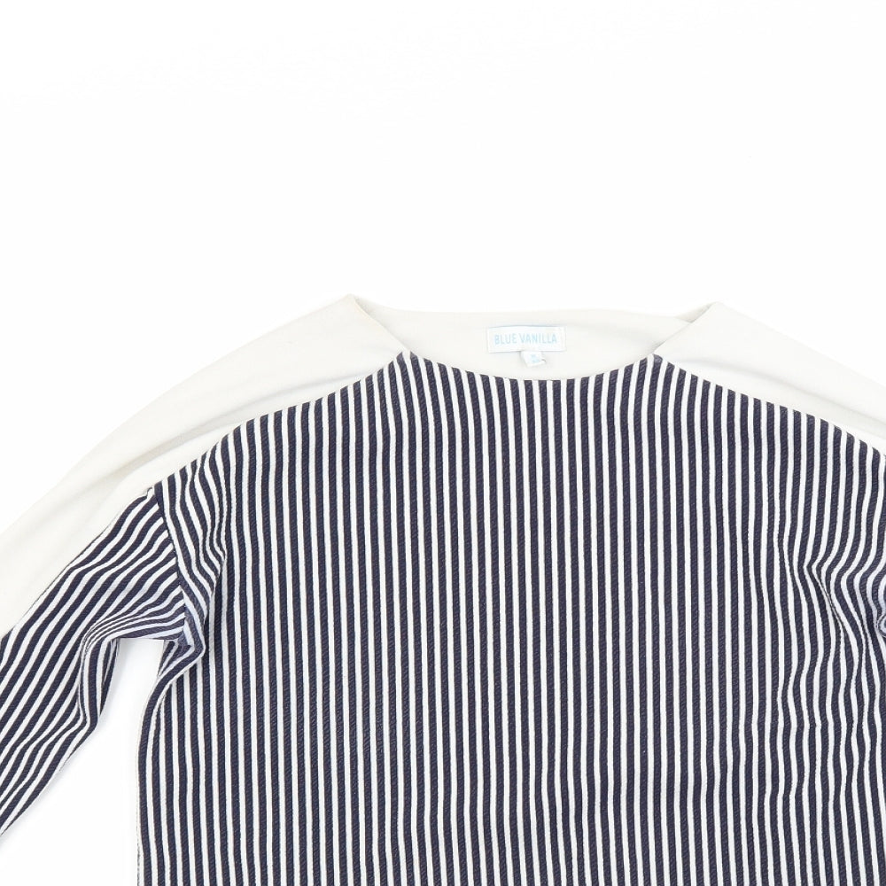 blue vanilla Womens Blue Striped  Pullover Sweatshirt Size 8