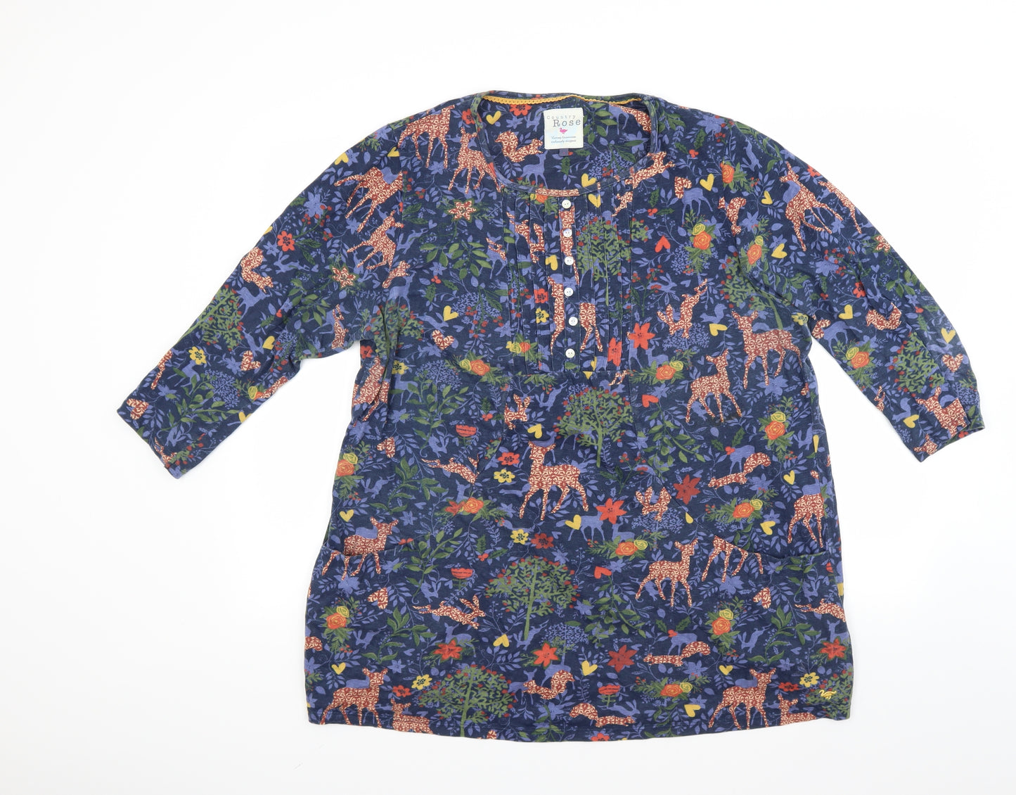 Country rose Womens Blue Floral  Basic T-Shirt Size L