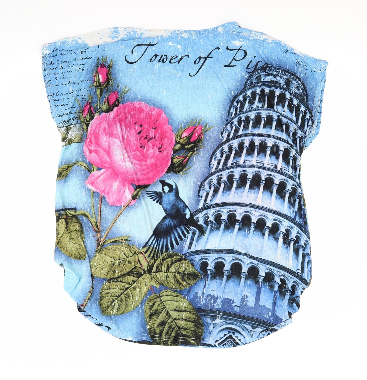 Preworn Womens Blue Floral  Basic T-Shirt Size XL