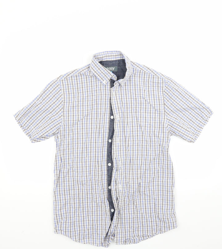 Easy Mens Blue Check   Button-Up Size S