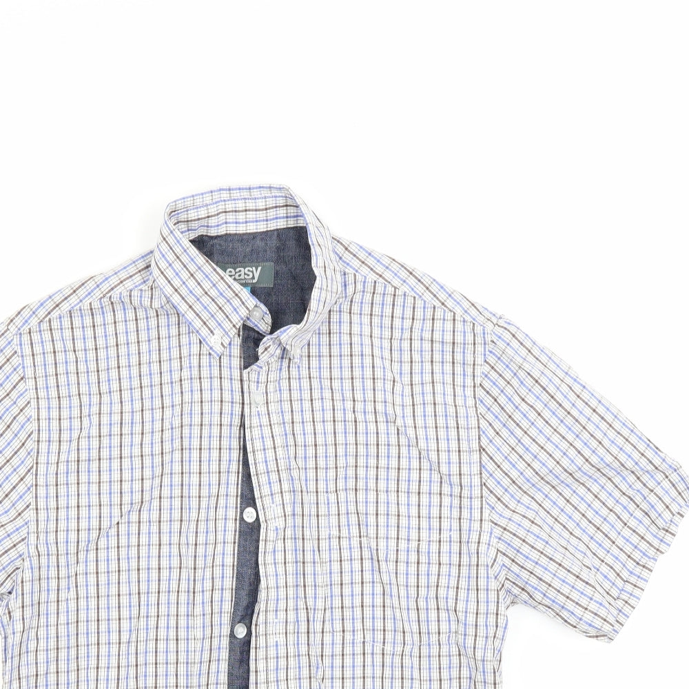 Easy Mens Blue Check   Button-Up Size S