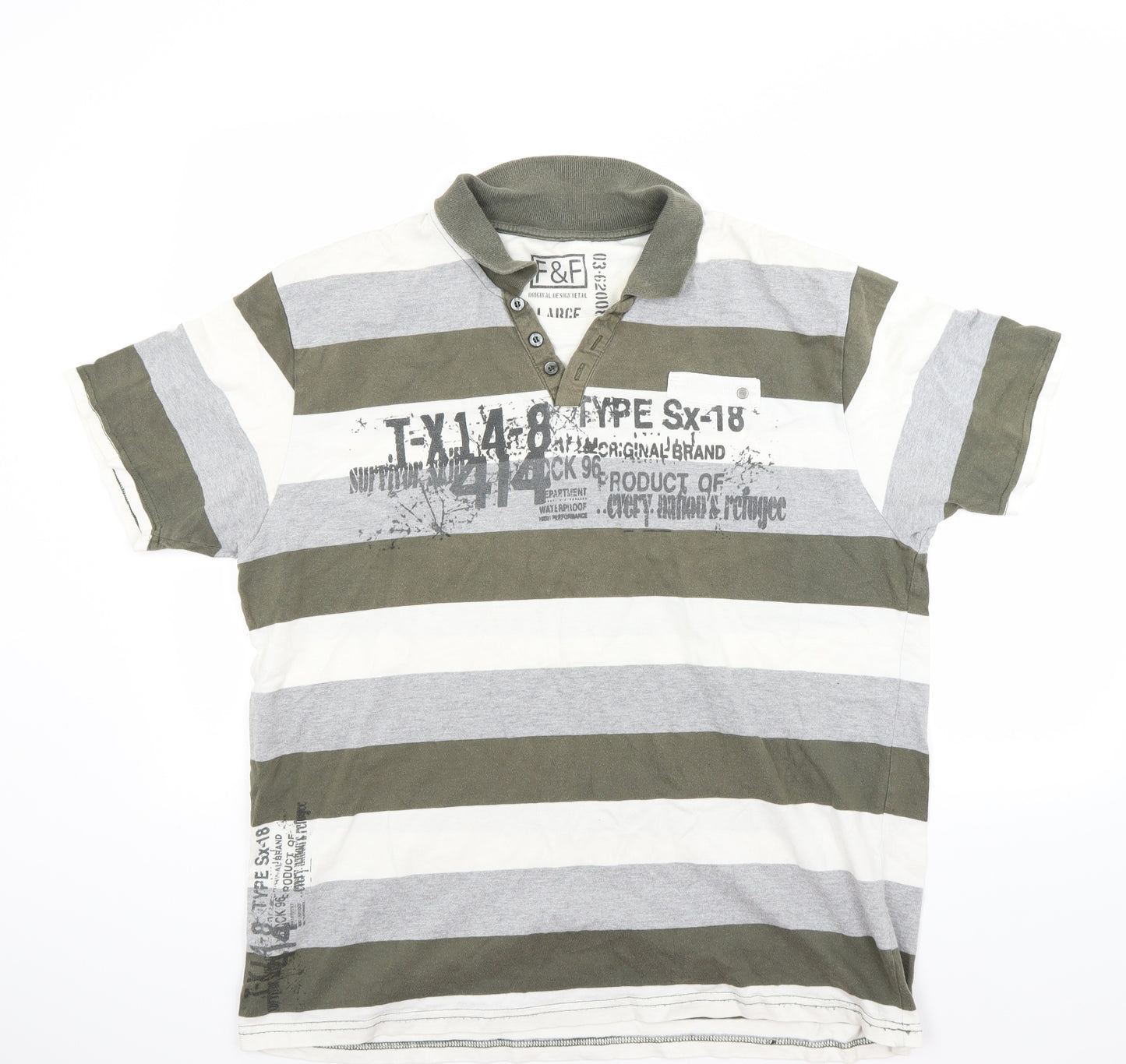 F&F Mens Green Striped   Polo Size XL