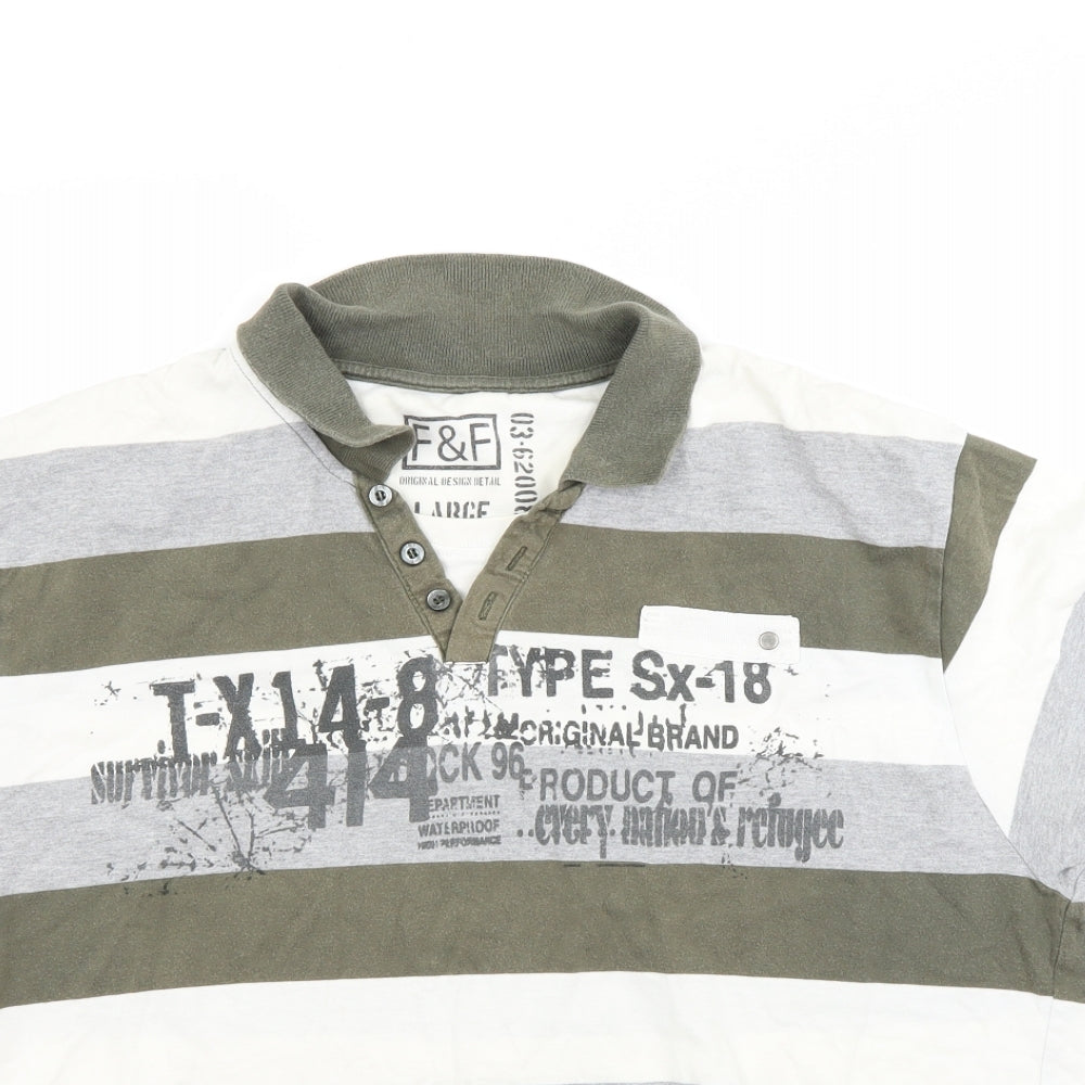 F&F Mens Green Striped   Polo Size XL