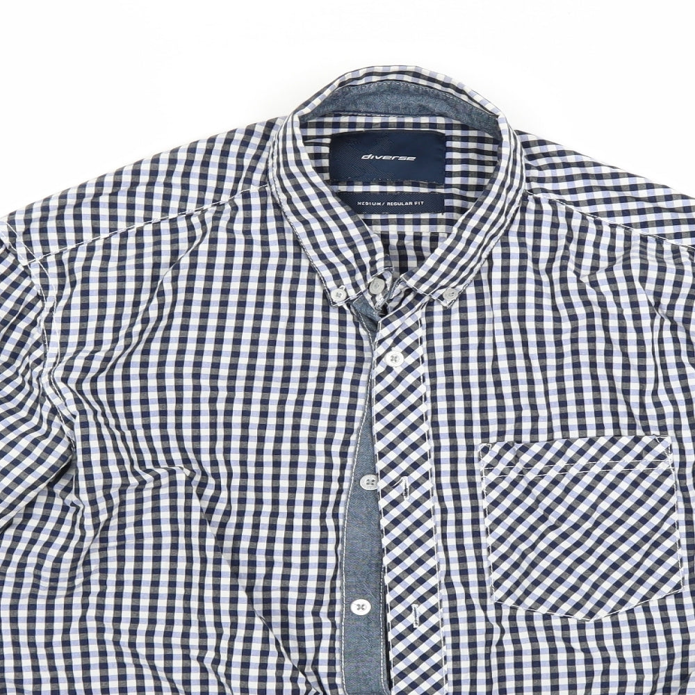 Diverse Mens Blue Check   Button-Up Size M