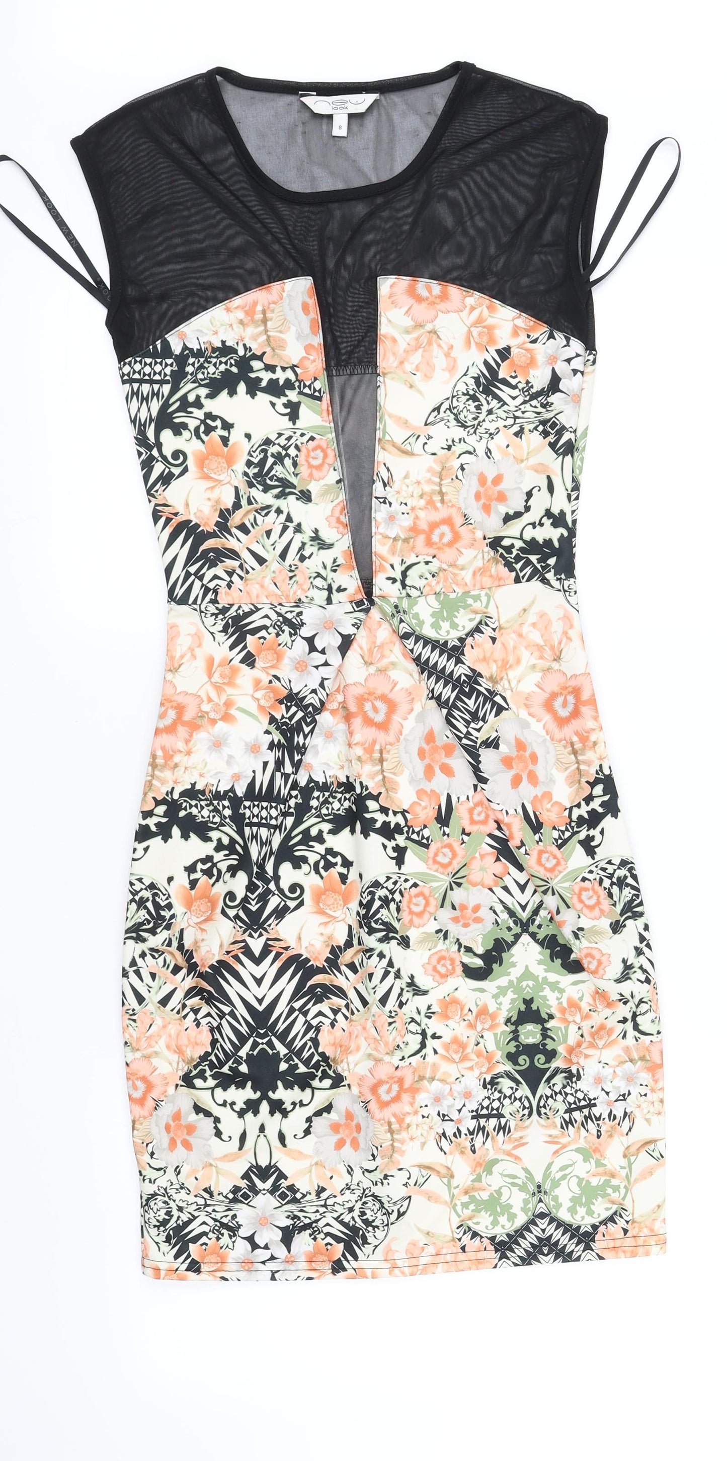 New Look Womens Black Floral  Fit & Flare  Size 8