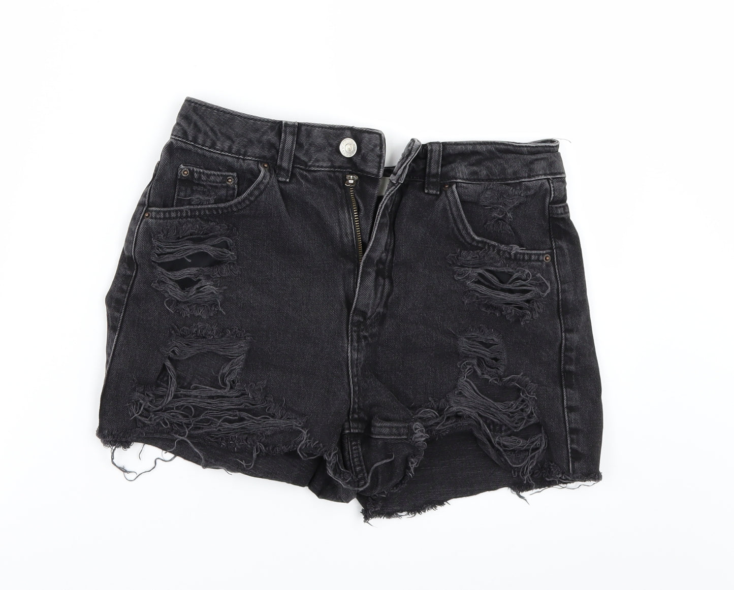 Topshop Womens Black  Denim Hot Pants Shorts Size 8