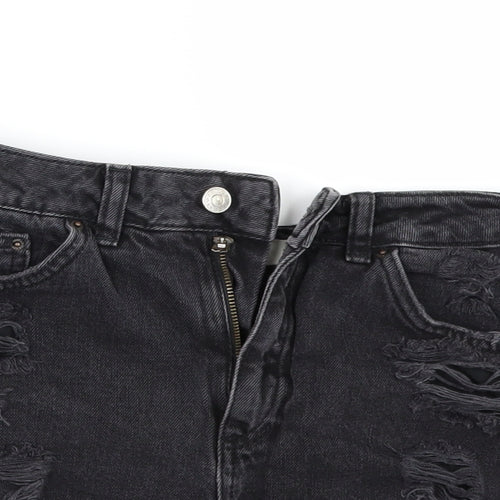 Topshop Womens Black  Denim Hot Pants Shorts Size 8