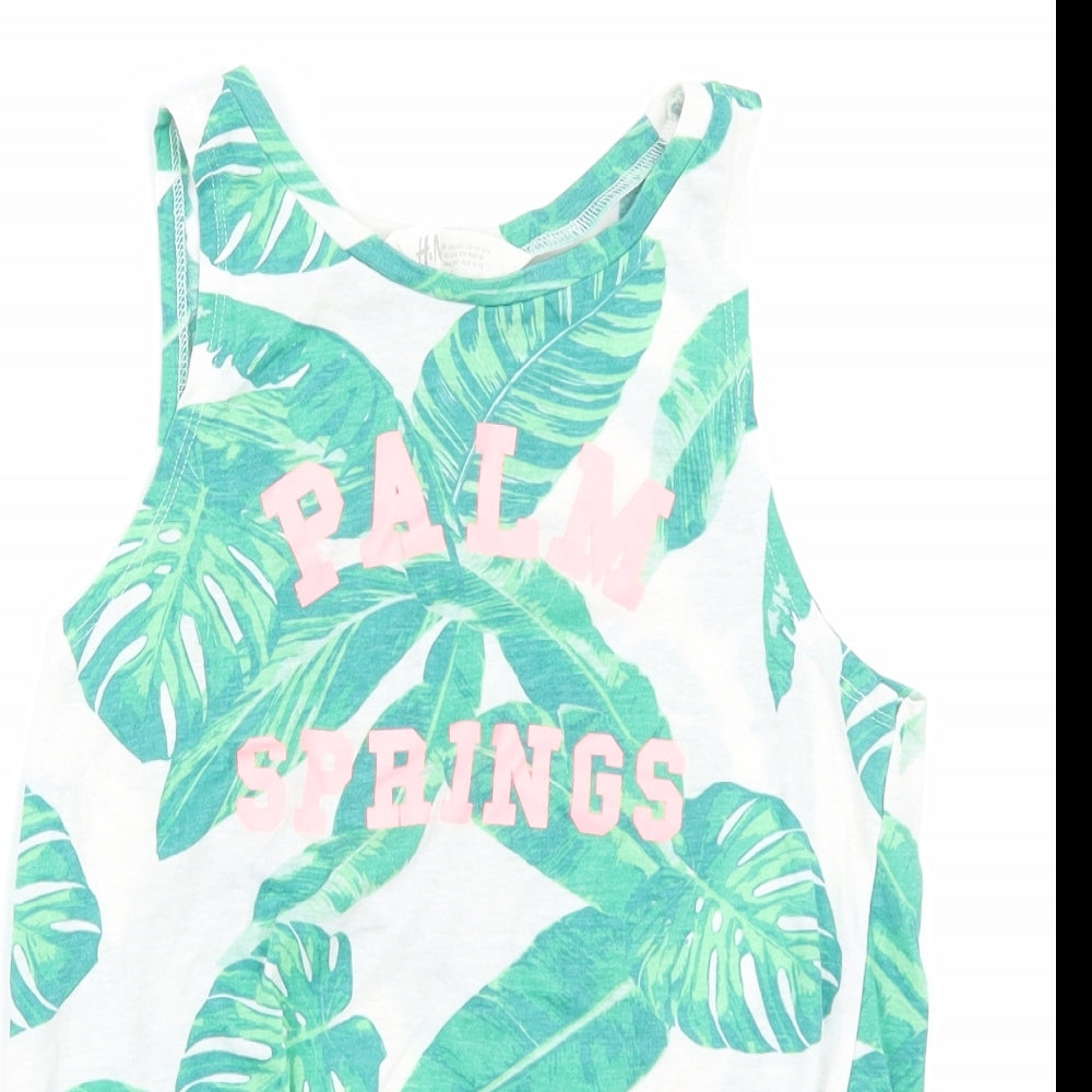 H&M Girls White Floral  Basic T-Shirt Size 11-12 Years