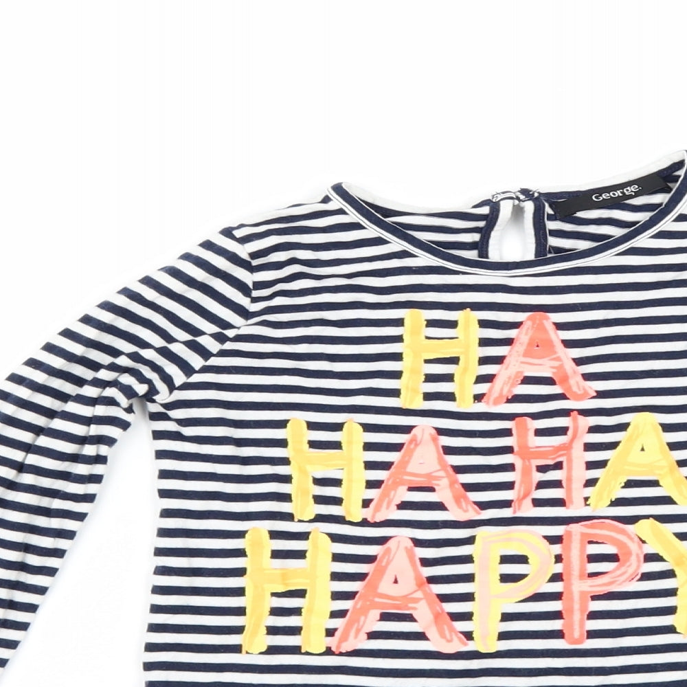 George Girls White Striped  Basic T-Shirt Size 4-5 Years