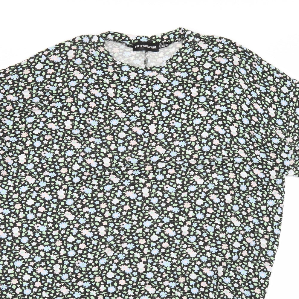 PRETTYLITTLETHING Womens Black Floral  Basic T-Shirt Size 8