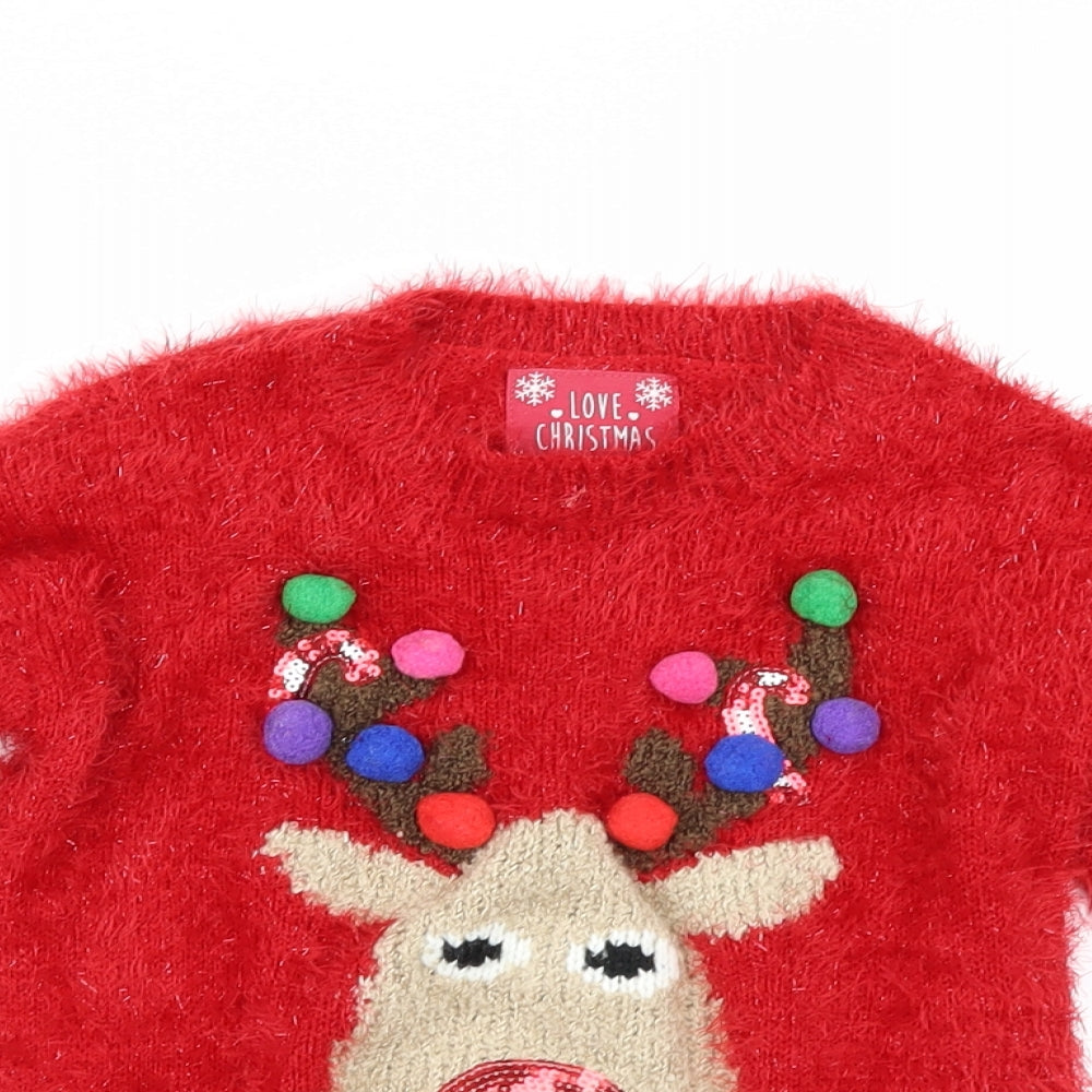 F&F Girls Red   Pullover Jumper Size 7-8 Years  - CHRISMTAS