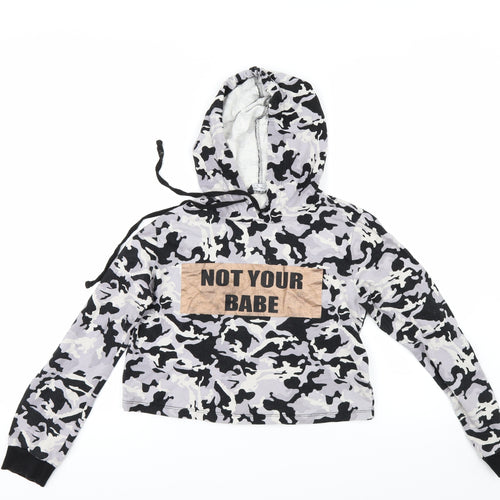 Select Womens Grey Camouflage  Pullover Hoodie Size 10  - cropped hoodie