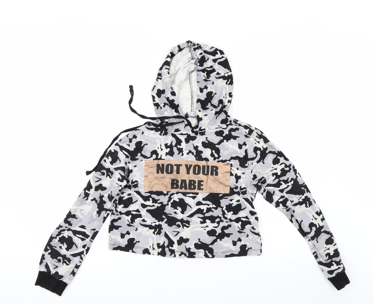 Select Womens Grey Camouflage  Pullover Hoodie Size 10  - cropped hoodie