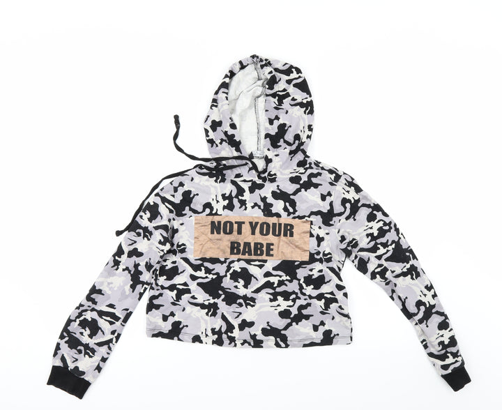 Select Womens Grey Camouflage  Pullover Hoodie Size 10  - cropped hoodie