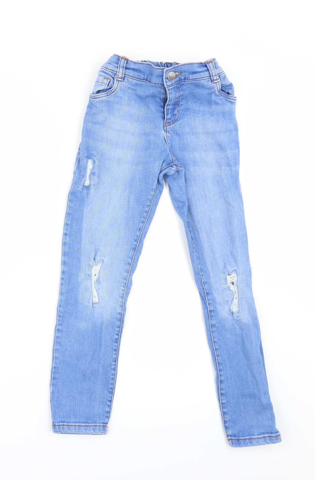 F&F Girls Blue  Denim Skinny Jeans Size 7-8 Years - Distressed