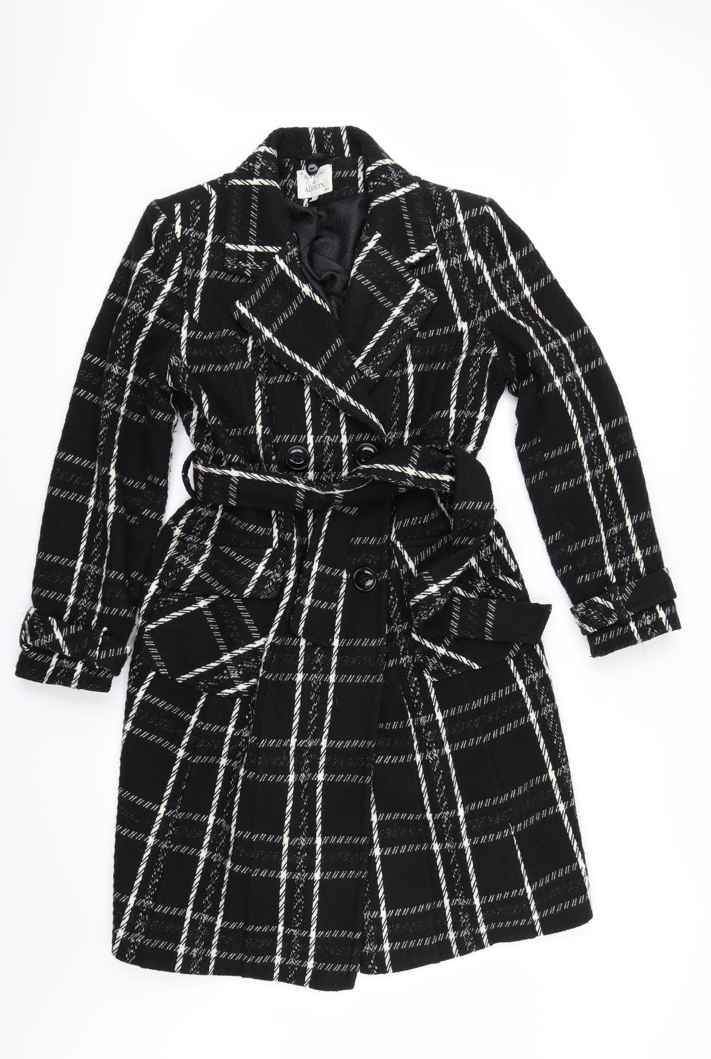 Antoni & Alison Womens Black Check  Overcoat Coat Size 12