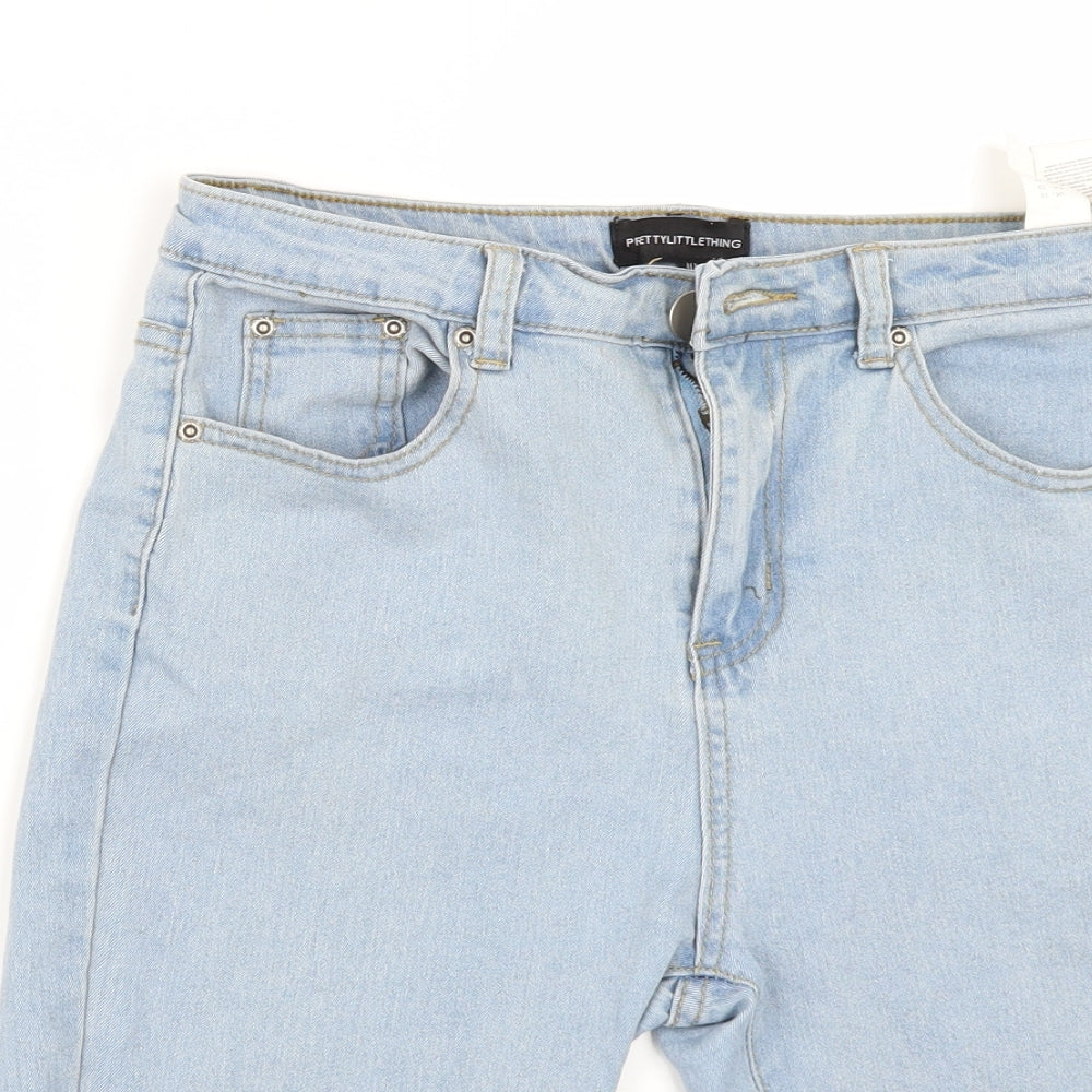 PRETTYLITTLETHING Womens Blue  Denim Cut-Off Shorts Size 10