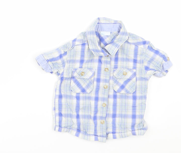 Cherokee Baby Blue Check Basic Button-Up Size 12-18 Months