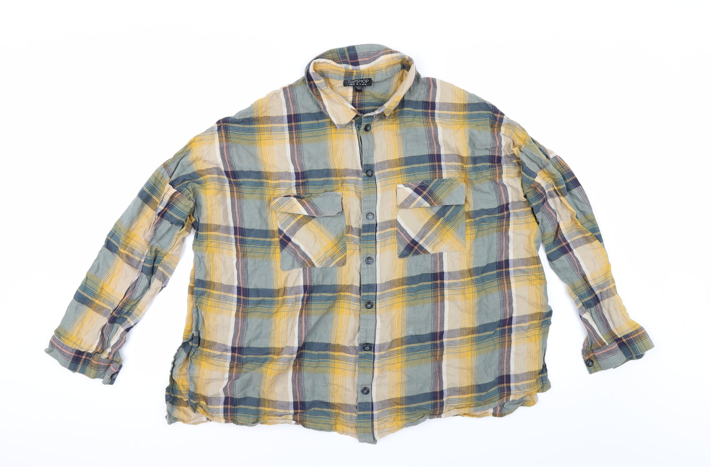 Topshop Womens Multicoloured Check  Tunic Button-Up Size 16