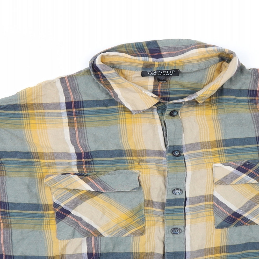 Topshop Womens Multicoloured Check  Tunic Button-Up Size 16