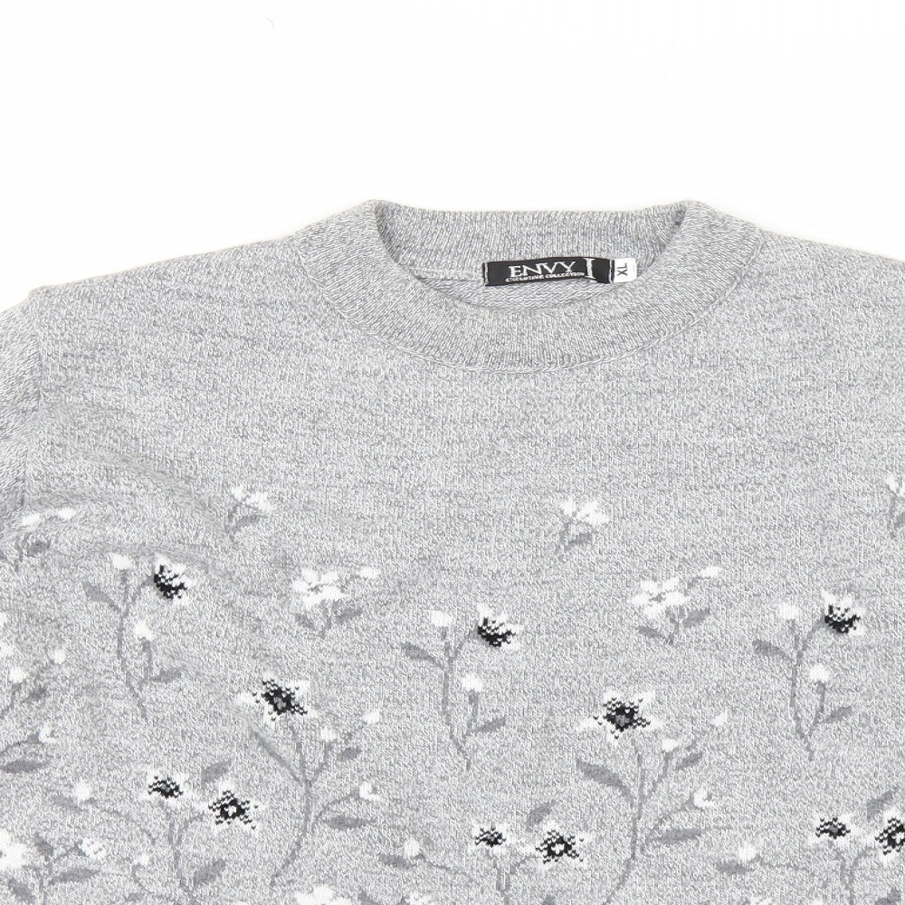 Envy Womens Grey Floral  Pullover Jumper Size XL
