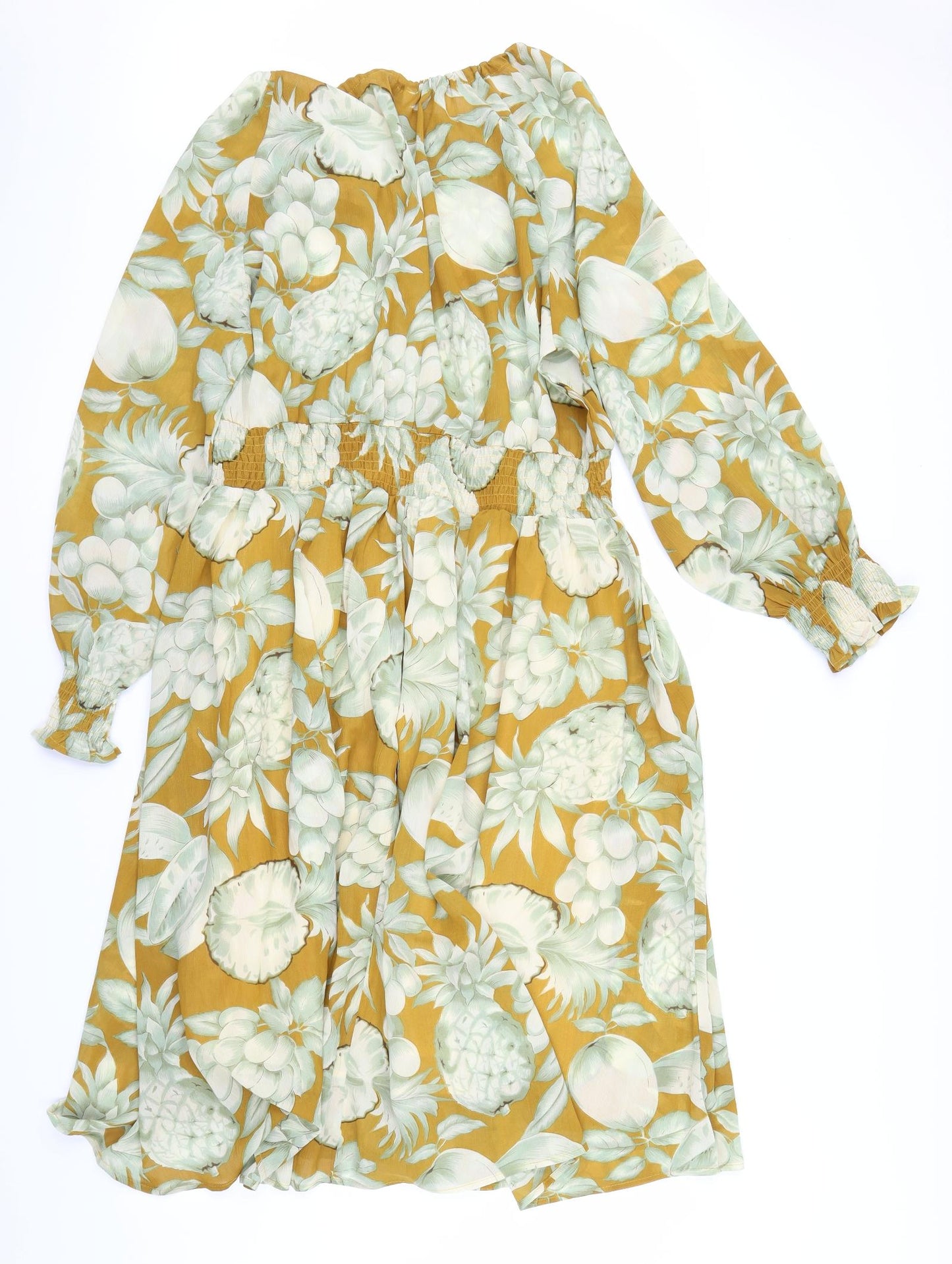 Maria Kaveva Womens Yellow Floral  A-Line  Size 18