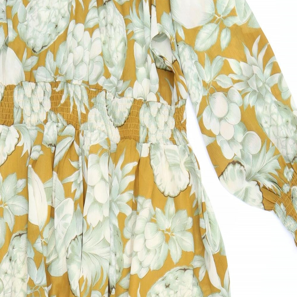 Maria Kaveva Womens Yellow Floral  A-Line  Size 18
