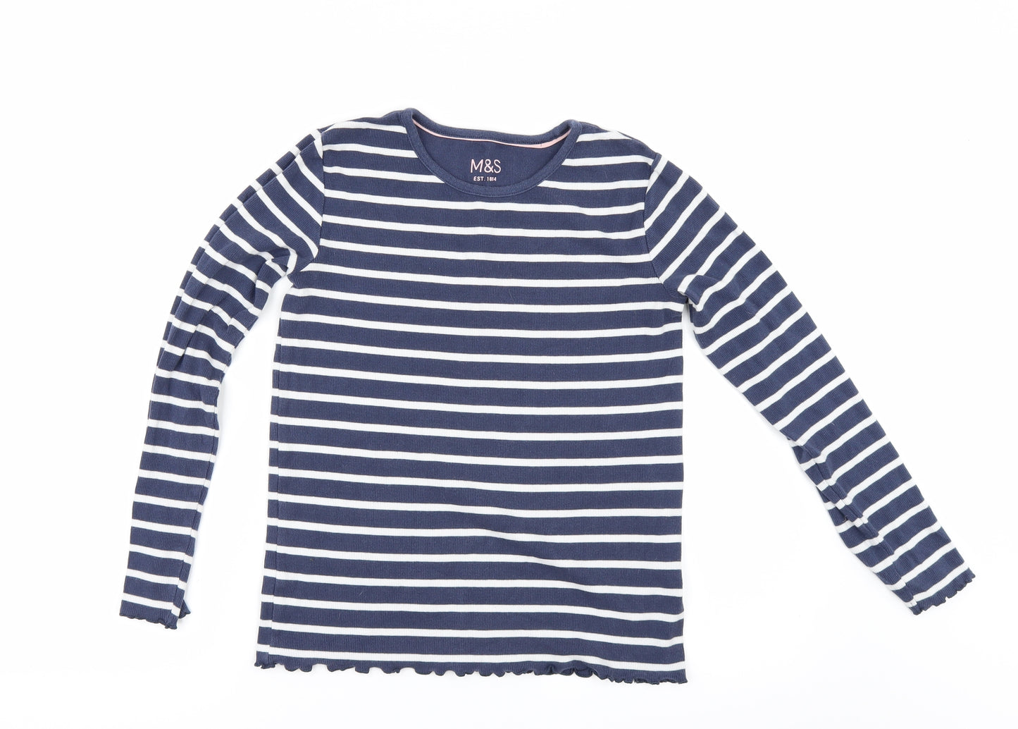 Marks and Spencer Girls Black Striped  Basic T-Shirt Size 11-12 Years