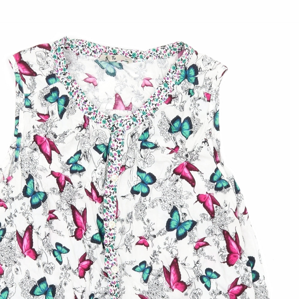 TU Womens White Floral  Tunic Blouse Size 18