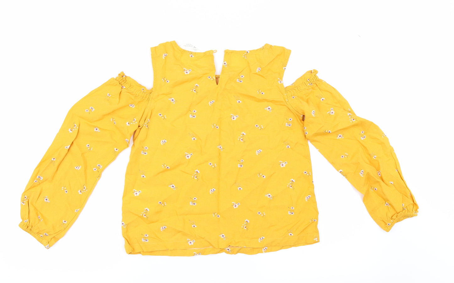 H&M Girls Yellow Floral  Tunic Blouse Size 12 Years  - cold shoudler