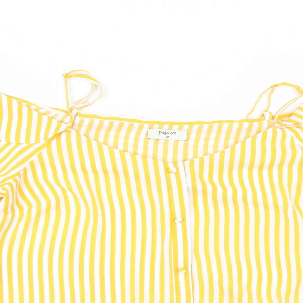 Papaya Womens Yellow Striped  Tunic Button-Up Size 12