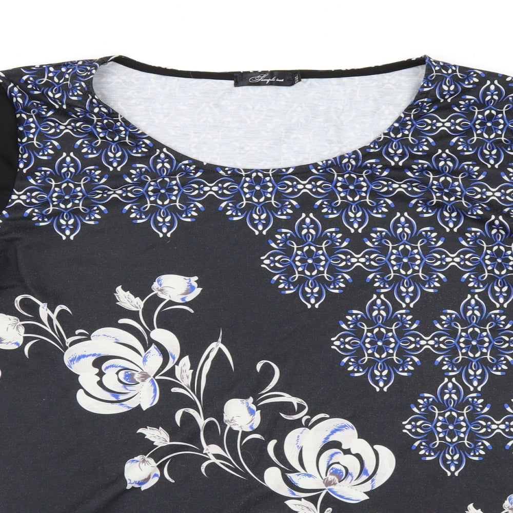 Preworn Womens Black Floral  Tunic Blouse Size 5XL