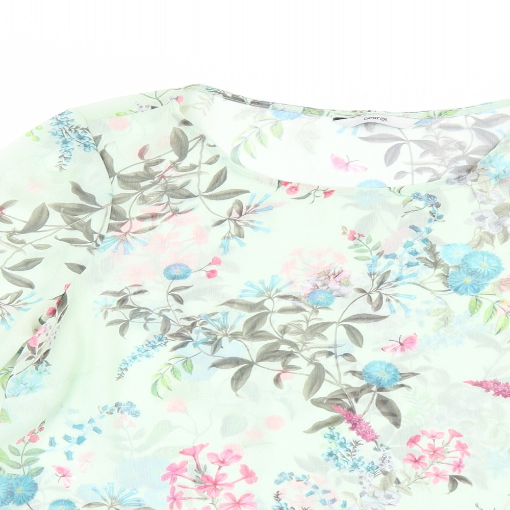 George Womens Green Floral  Tunic Blouse Size 8