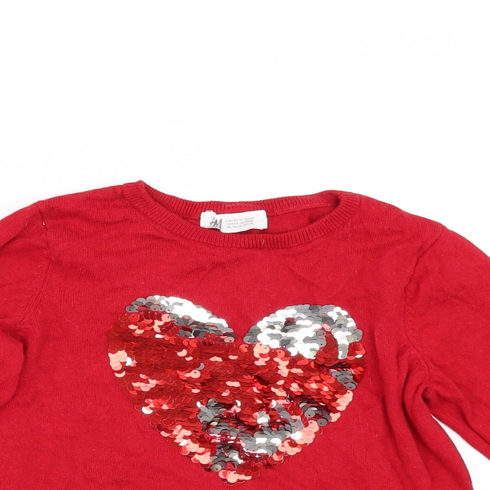 H&M Girls Red   Pullover Jumper Size 5 Years