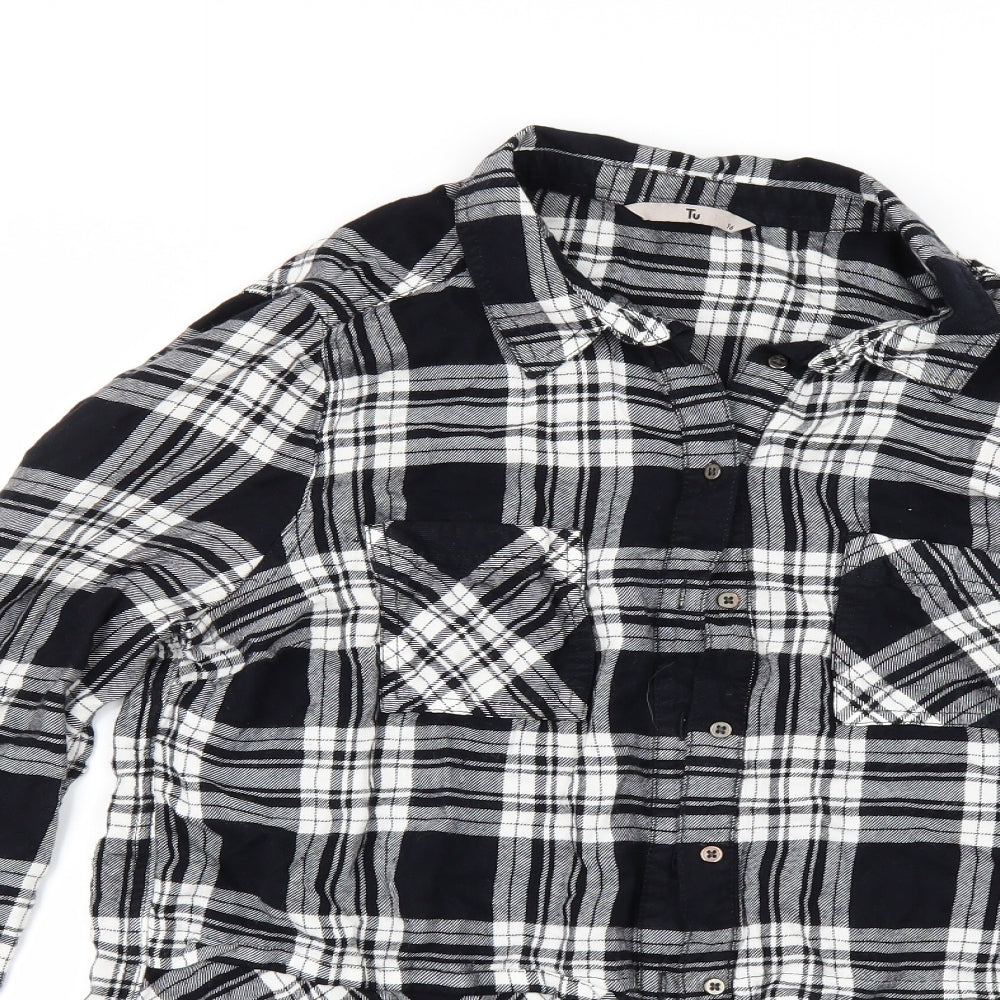TU Womens Black Check  Tunic Button-Up Size 16
