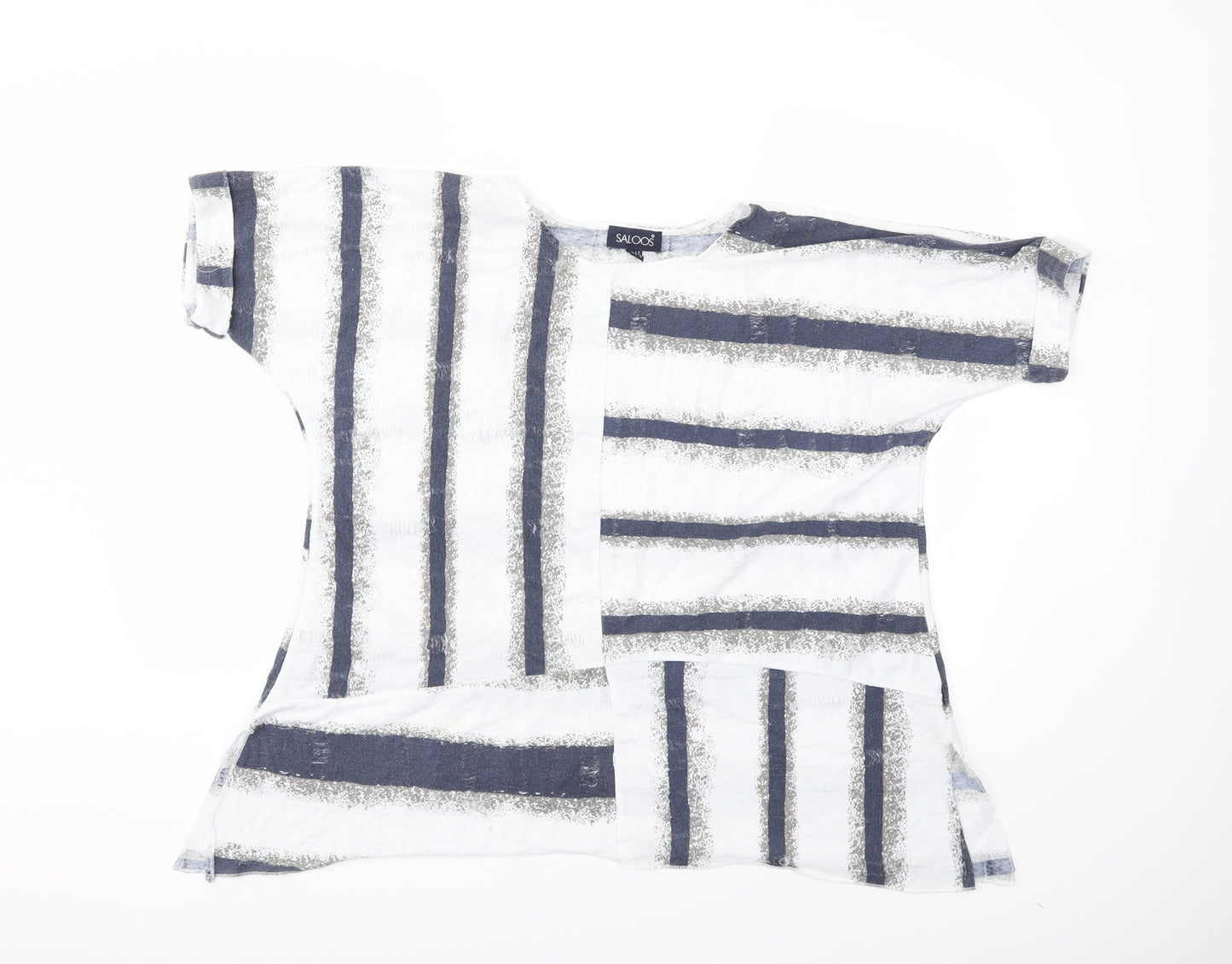 Saloos Womens White Striped  Basic T-Shirt Size 12