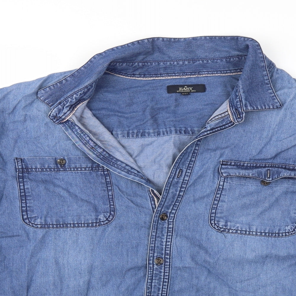 Easy Mens Blue  Denim  Button-Up Size 2XL