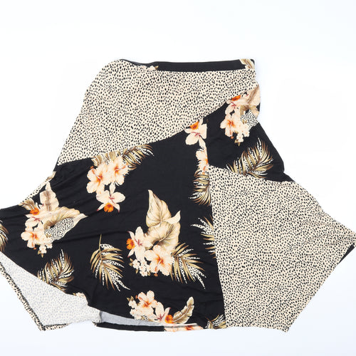 M&Co Womens Black Floral  Flare Skirt Size 16