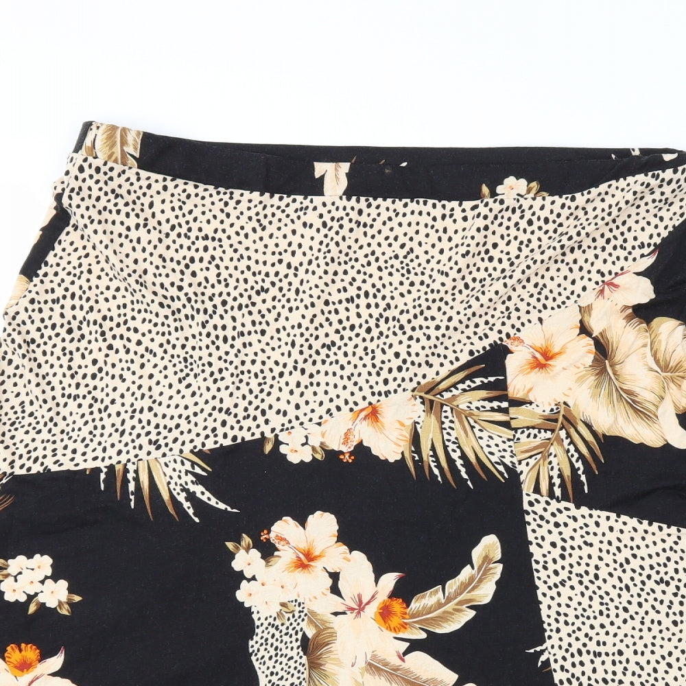 M&Co Womens Black Floral  Flare Skirt Size 16