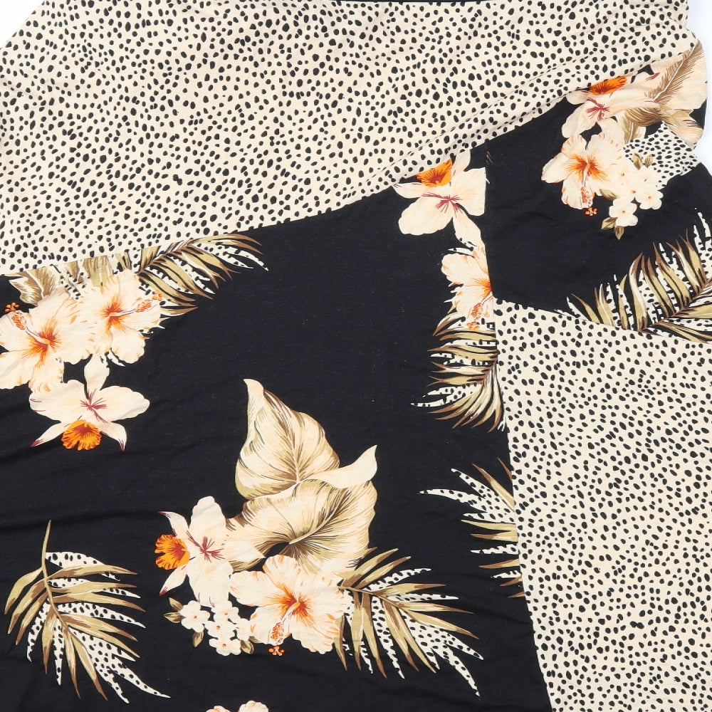 M&Co Womens Black Floral  Flare Skirt Size 16