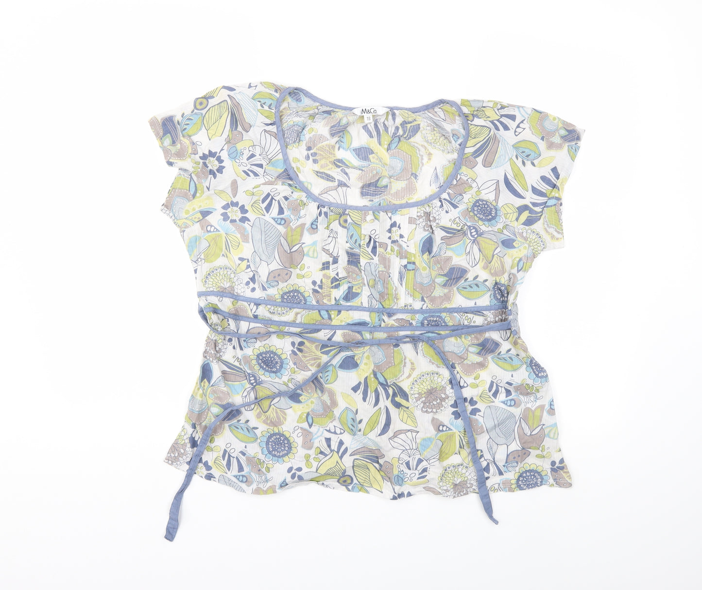 M&Co Womens White Floral  Basic Blouse Size 18